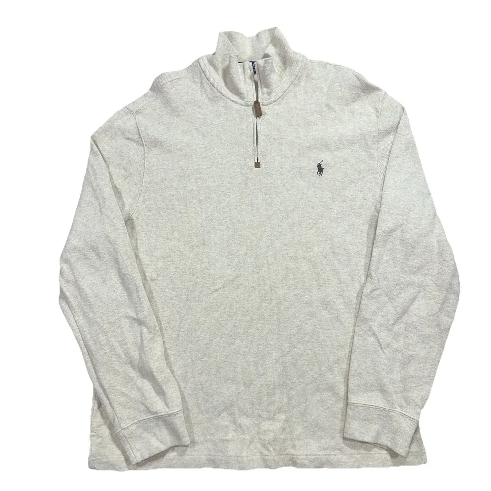 Polo Ralph Lauren Sweater Mens XL Cream Long Sleeve Quarter Zip Pullover Pony